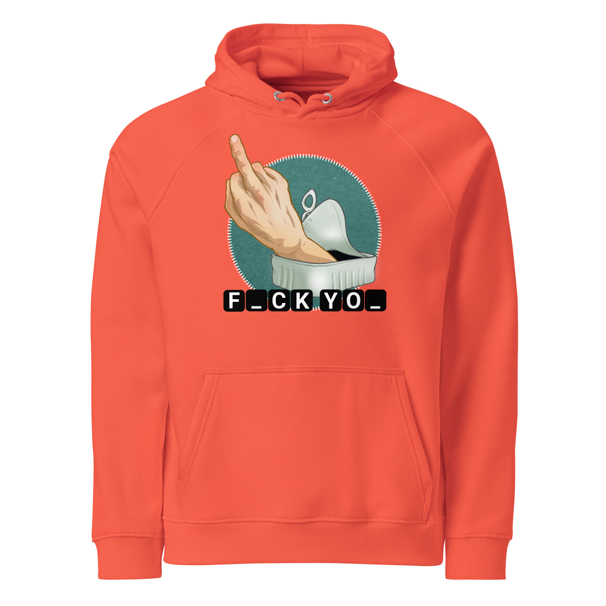 Unisex eco raglan hoodie burnt orange front 68f4c9478df64.jpg